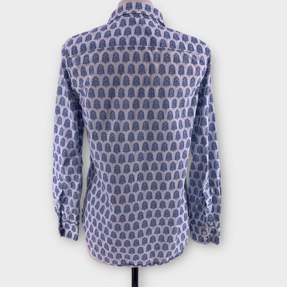 GARNET HILL Blouse Blue Floral Tree Button Up 6 - Picture 4 of 9